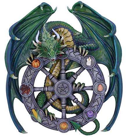 Nemesis Now Anne Stokes Wandschild mit magischem Drachen, heidnisches Rad des Jahres, Grün, 30 cm