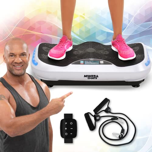 Miweba Sports Fitness 4D Wave Plaque vibrante MV300 - Bracelet télécommande - Design Wave - 800 Watts - Haut-Parleur Bluetooth - Bandes d'entraînement - LED - Grande Surface d'appui