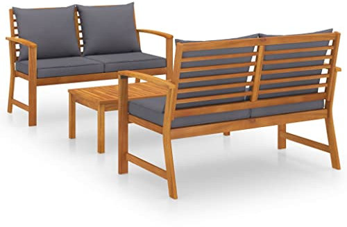 vidaXL Akazienholz Massiv Gartenmöbel 3-TLG. mit Auflagen Lounge Bank Tisch Gartenset Sitzmöbel Sitzgruppe Gartenbank Beistelltisch Gartengarnitur
