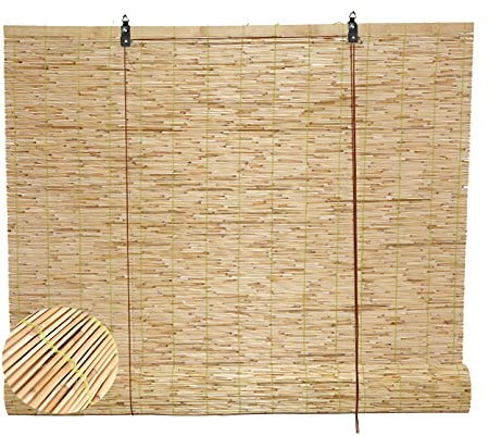 Natural Bambusrollo Outdoor,Wandbehang Raffrollo,Lifting Schilf Vorhänge,Sonnenschutz,Sichtschutz,Holzrollo Für Fenster,Pavillon,Balkon,Außenbereich Reed Jalousien,50-140cm Breit (110x200cm/43x79in)