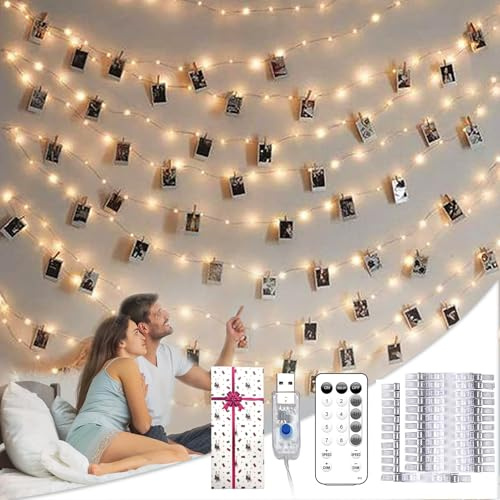 Teen Girl Gifts Trendy Stuff: Aesthetic 40Ft 120LED Hanging Picture Fairy Lights with 50 Clips - 8 Modes & Timer, Waterproof - Trendy Teenager Girl Gift for Birthday Christmas, Dorm Bedroom Wall Décor