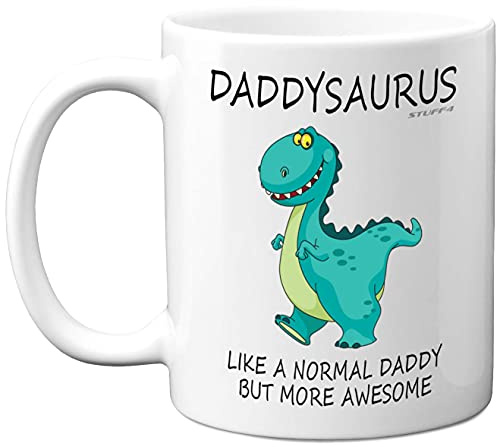 Stuff4 Daddysaurus Mug, Christmas Dinosaur Gifts | Fathers Day Mug Gifts, Dad Birthday, 11oz Ceramic Dishwasher Safe Coffe Cup, Dads from Child Children, Cute Funny Made in UK