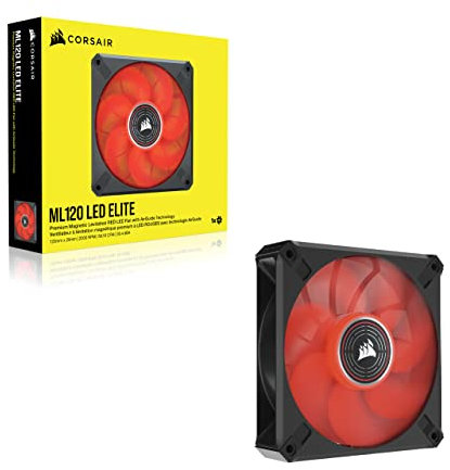 Corsair ML120 LED ELITE, 120mm PWM LED Fan (Corsair AirGuide Technology, Magnetic Levitation Bearing, Up to 2,000 RPM, Eight Vibrant LEDs, Low Noise, High Airflow) Single Pack - Red