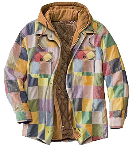 MISSMAO Homme Casual Hooded Checked D'Hiver Chaud Polaire Chemise Veste Veste à Capuche Sweats Épaisse Manches Longues à Carreaux Bouton Hoodies Chemise de Bûcheron Rembourrée