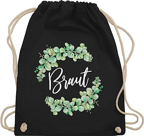 Shirtracer Turnbeutel Rucksack - JGA Junggesellenabschied Frauen - Braut Eukalyptus weiß - Unisize - Schwarz - geschenk an brauttaschen bachelorette party beutel junggesellinnenabschied outfit