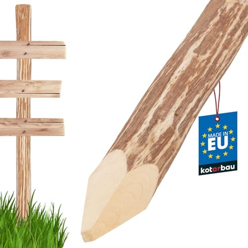 KOTARBAU® Holzpfosten für Staketenzaun, Zaunpfosten, Rundholz ⌀ 9 x 150 cm | Holzpfähle für Zaun zum Stecken + Krampen, Pfosten aus Haselnuss, Angespitzt, Naturbelassen