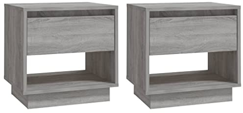 vidaXL 2x Bedside Cabinets Home Bedroom Furniture Modern Nightstand Bed Stand Night Bed Storage Drawer Cabinet Bedside Table Grey Sonoma Chipboard