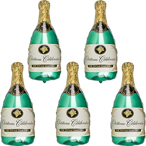 Feelairy 5 st dekorativa folieballonger, gigantiska champagneballonger, heliumflaska, vinflaska, dekoration, för vuxna, födelsedagar, bröllop, fester
