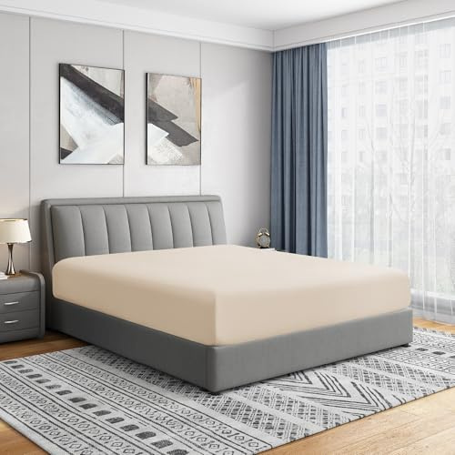 Cathay Home Twin Fitted Sheet Only, 14 Deep Pocket, Cream