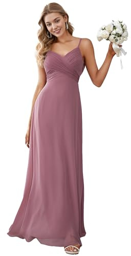 Ever-Pretty Women's Spaghetti Straps Evening Gown V-Neck A-Line Sleeveless Chiffon Backless Maxi Bridesmaid Dresses ES80026