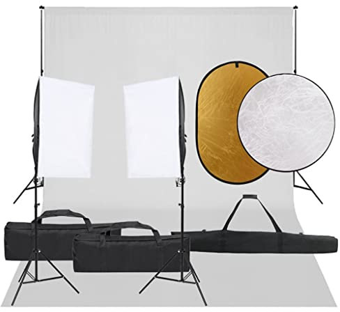vidaXL Fotostudio-Set mit Beleuchtung, Hintergrund und Reflektor, Studio-Kit, Tageslicht-Lampe, Studio-Beleuchtung-Set, Studio-Licht, Fotografie-Licht