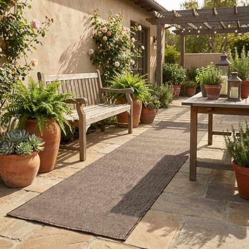 Tadi & Imperio1979 Alfombra Lisa Exterior Color Taupe para Terraza, Cocina, Pasillo, Salon y Entrada 50x100 cm