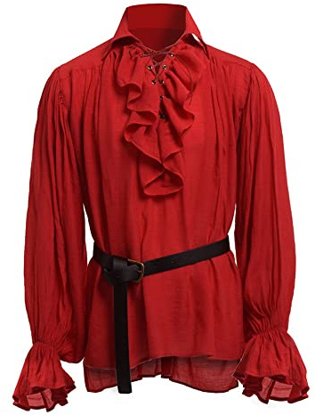 BaronHong Piratenhemd für Herren, Vampir, Renaissance, viktorianisch, Steampunk, Gothic, gekräuselt, mittelalterliches Halloween-Kostüm