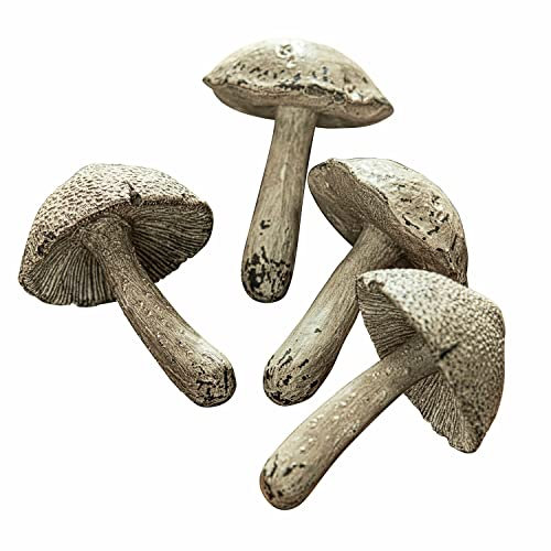 Loberon Pilz 4er Set Laval, sehr naturnah, Deko-Champignons, ideal für herbstliche Arrangements, Dekoration, Dekoobjekte, Polyresin, Creme
