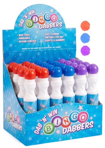 The Magic Toy Shop Bingo Dabbers, Set of 24 - Marker Pens with Washable Ink | Quick drying dot stamper in vibrant colours. Chunky ergonomic grip offers control. Ideal for bingo clubs & group game nights.