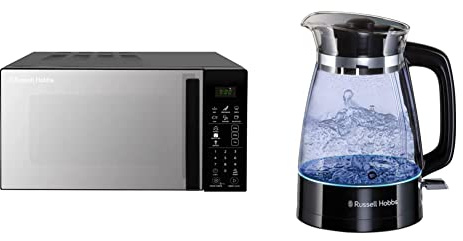 Russell Hobbs RHMT2004B 20L 800W Touch Control Digital Solo Microwave in Black & 26080 Hourglass Cordless Electric Glass Kettle, 1.7 Litre, 3000 Watt