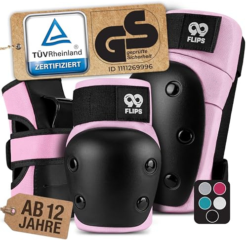99FLIPS Protezioni Pattini Skateboard Adulto e Giovani - Set di Protezioni da donna con ginocchiere e gomitiere - protezione skate - pattini da ghiaccio - DIVE Talla M Rosa