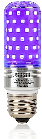 JSVSAL Bombilla LED negra no regulable, 10 W, equivalente a 100 W, CA 85-265 V E26, base media, nivel UVA 395-400 nm, brilla en la oscuridad para pintura corporal, fiesta de luces negras, póster