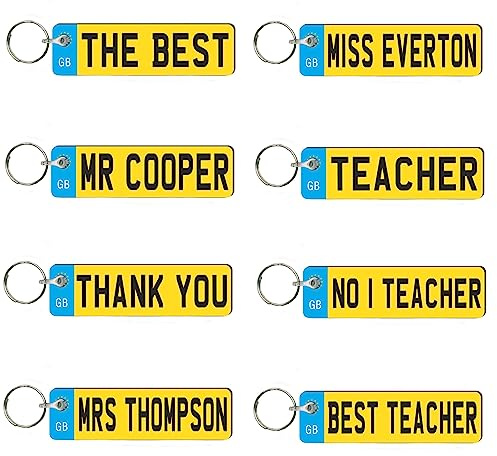 Pixie's Gifts Personalised Number Plate Novelty Keyring - Custom Name Keychain for Teachers - End-of-Term Gift
