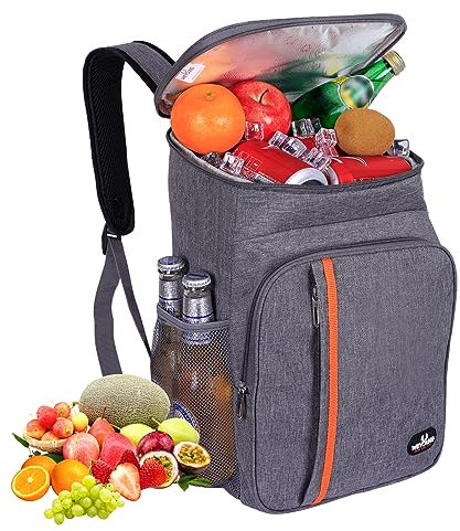 23L Kühlrucksack - Groß Kühltasche Picknickrucksack Wasserdichter Rucksack Ultraleicht Rucksäcke Männer Frauen für Camping, BBQ, Wandern, Picknick(Grau)