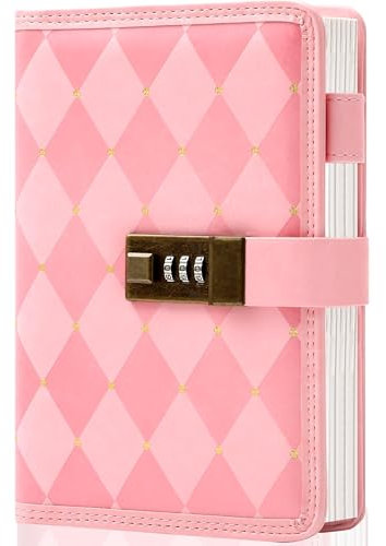 CAGIE Tagebuch mit Schloss für Mädchen und Frauen, Rosa, Vintage-Tagebuch mit Schloss, nachfüllbar, Leder, gesperrtes Tagebuch, 224 Seiten, geheimes B6, abschließbare Tagebücher mit Geschenkbox für
