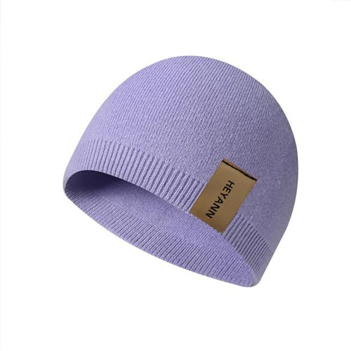 HEYANN Beanie Mütze Herren Damen Unisex Warme Weiche Strickmütze Wintermütze Klassische Wintermütze Chunky Beanie Crochet Hat Gefütterte Strickmütze für Unisex Geschenk (Lila)