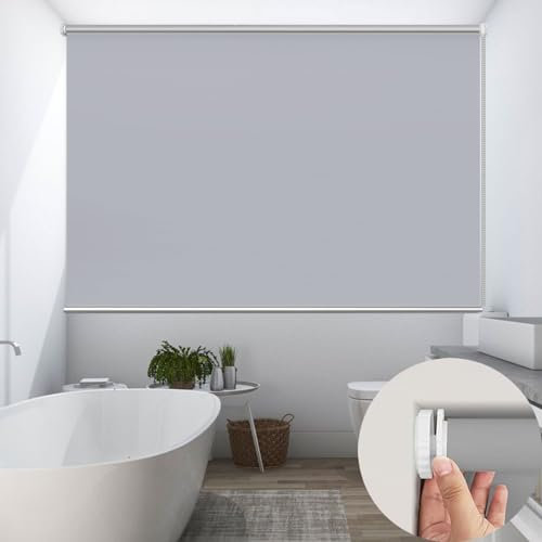 Seitenzugrollo für Fenster Und Türen 50 x 140 cm, Hitzeschutz und Sichtschutz, Klemmfix Rollo Seitenzugrollo, inkl Montagematerial für Fenster und Tür, Hellgrau