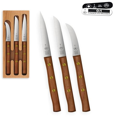 Premium Gemüsemesser - Extra Scharf, Allzweckmesser, Solingen, Schälmesser, Küchenmesser, Kneipchen, edler Holzgriff, Rostfrei (Set, Kirsche)