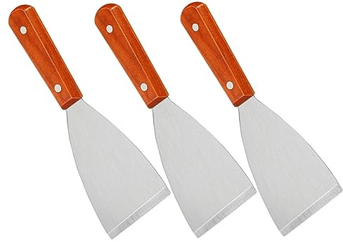 Lot de 3 Spatules à Griller en Acier Inoxydable à Manche Bois | Design Intégré, Nettoyage Facile, Usage Maison et Restaurant, Format Pratique pour Barbecue Cuisine