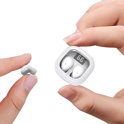 Petits Écouteurs Taille de poche Mini Autonomie longue durée Étanchité IPX5 | Légère Intra-auriculaire Écouteurs Bluetooth Sans Fil Casque Bluetooth avec LED Affichage de Écran Autonomie Visible Blanche