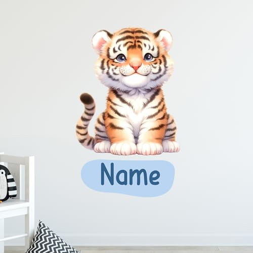 GRAZDesign Wandtattoo Tiger mit Name personalisiert Kinderzimmer Deko Jungen und Mädchen - Wandaufkleber selbstklebend - Babyzimmer Safari - 65x40cm