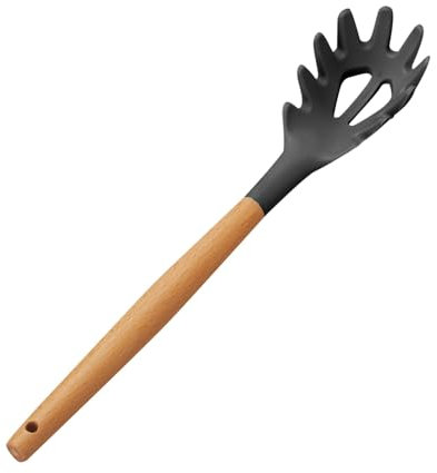 Forchette per pasta in silicone resistente al calore, cucchiaio per spaghetti manico in legno confortevole, cucchiaio per tagliatelle, utensile da cucina multifunzione, facile da pulire