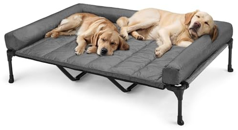 Veehoo Hundeliege Outdoor, Kühlendes Erhöhtes Hundebett mit Wasserdichter Abnehmbarer Kissenauflage, Hundebett mit Rand,Atmungsaktivem Mesh, rutschfeste Füße, Hundesofa für Innen & Außen