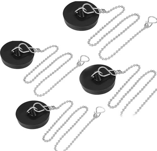 Universal Sink Plug Replacement 4 Pcs with Chain Drain Stopper for Kitchen Bathroom Sink Plug Replacement Rubber Bath Plug Sink Stopper Plug for Bathtub(Size 1.57in To 1.77in, Chain 16.5in)