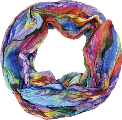Jeamis Arcobaleno Seta Loop Gradiente Primavera Sciarpa Rotonda Rainbow Strisce Estate Leggero Sciarpa Stola, Lilla, 160 x 48 cm