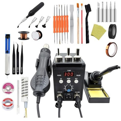 Soldering Station 2 in 1 Digital ESD Hot Air Blower Heat Gun Welding Solder Iron SMD Desoldering Rework Station Tools(KIT2)