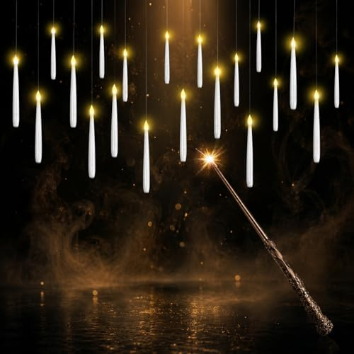 ALEIFLE LED Floating Candles with Wand, Battery Operated LED Taper Candles, Flickering Warm Light for Home, Wedding, Party, Christmas Decorations, Pack of 10