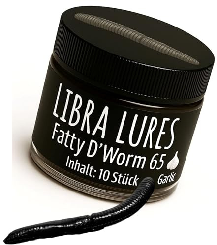 Libra Lures Fatty D`Worm 65mm | Forellenköder Supersoft | Inhalt: 10 Stück | Aroma: Knoblauch | Farbe: 040 / Black
