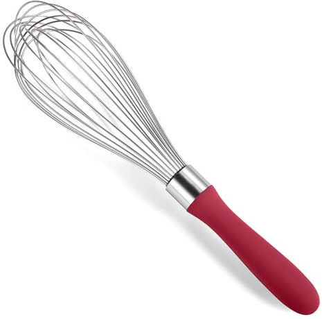 Doosu Batidor manual globo, acero inoxidable 18/8, 30cm/12 varillas, rojo | Batidor manual profesional grande resistente, varillas robustas, antideslizante para cocina y hostelería, mezclar masas