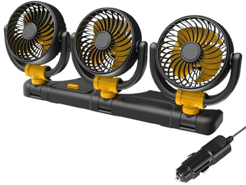 TABSIRAH Ventilatore elettrico per auto, 12 V, 24 V, ventilatore USB a tre teste per cruscotto, applicazione grandangolare per viaggi su strada, con due modalità di velocità, per mamma, padre