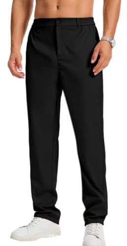 LVCBL Pantalon Chino Stretch pour Homme - Coupe Droite - Couleur Unie - avec élastique à la Taille Nior 2XL