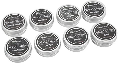 Fumoir à Boissons en Bois de Hêtre - 8 Bois de Fumage Différents pour Cocktail, Whisky, Gin - Accessoire de Bar pour Arômes Fumés - Kit avec 2 Couvercles et Pinces (8 Pièces)