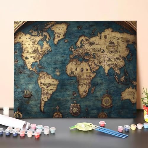 Pintar por Numeros Adultos Mapa del mundo, Cuadros por Numeros Pigmento Acrílico Abstracto, DIY Paint by Numbers Kit Manualidades Adultos con Pinceles, Decoración para el Hogar de pared 100x135cm TV-7