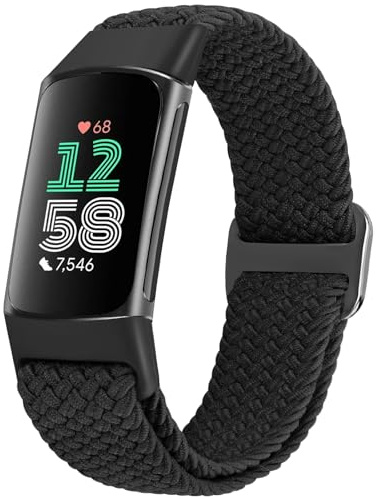 WNIPH Braided Strap Compatible with Fitbit Charge 6/Fitbit Charge 5 Straps for Women Men, Adjustable Elastic Nylon Wristband Stretchy Replacement Bands for Charge 6/Charge 5