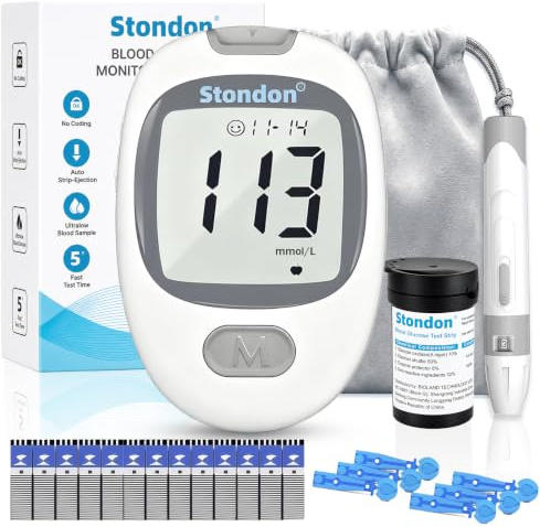 Blood Glucose Monitor Kit, Complete Diabetes Testing Set with 50 Test Strips, 50 Lancets, 500 Memory, No Coding High Accuracy Sugar Test Machine with Large Display, HCT for Home Use