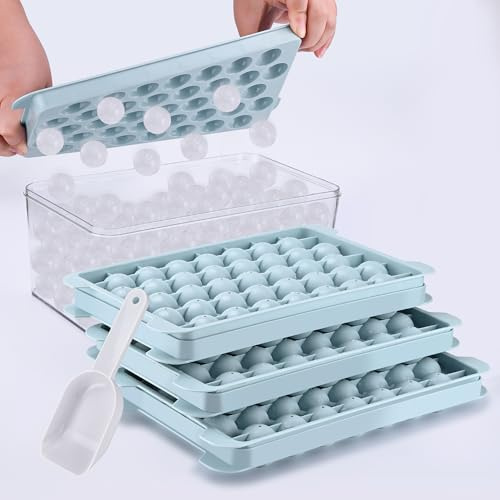 Kugel Eiswürfelform, Runde Eiswürfelbehälter mit Deckel für Cocktail, Whiskey, Kaffee, 2,5cm x 111 Eiswürfel Kugel (3 Ice Cube Tray & 1 eiswürfel box & 1 Schaufel)