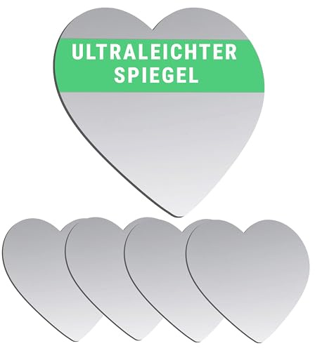 Falkenhorn Handspiegel – doppelseitiger, ultraflacher Acryl-Spiegel in Herzform, ideal für Basteln, Kinder, DIY, Dekoration, Geldbörse oder als Geschenk – 5,5 cm (Herzform), 5 Stück