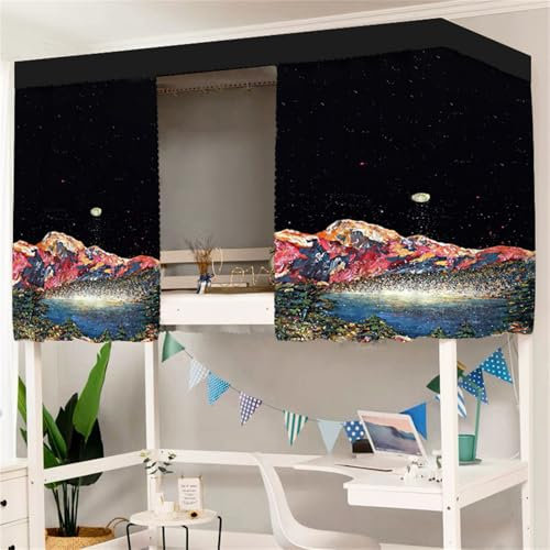 FANSU Etagenbett Vorhang, 3D Bergdruck Bettvorhang Hochbett Etagenbett Blackout Staubdicht Privatsphäre Bett Vorhang Vorhänge Moskitonetz für Schlafzimmer Kinderzimmer (Weltraum,Top(0.9x2.2m))