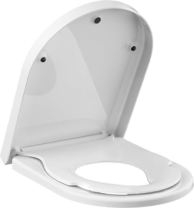 Family Toilet Seat Soft Close with Child Seat Built-in, Quick Release for Easy Cleaning, Simple Top Fixing, Standard Toilet Seats with Adjustable Hinges, White D Shape