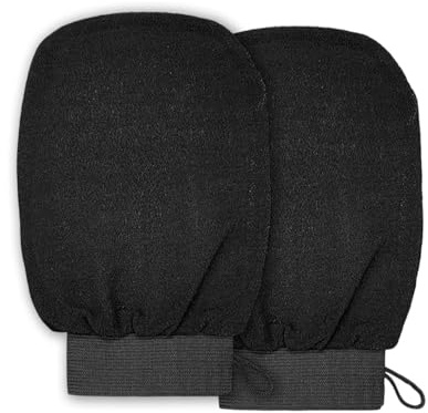 CULEB 2 Pièces Gant Exfoliant Corps,Serviette Exfoliante,Gants de Gommage Visage Corps,Brosse de Bain en Fibre Viscose pour Nettoyer Purifier Peau,Éliminant les Cellules Mortes Peau(Noir)